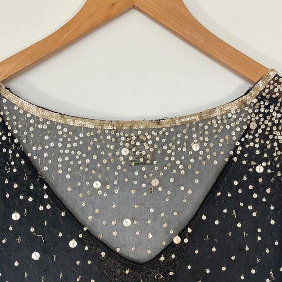 Vintage Shag Black Cream Sequin Embellished Blouse Top - Picture 9 of 16